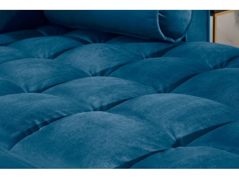 Canapé d'angle en velours coloris bleu 260cm (MONTABLE À GAUCHE + À DROITE)