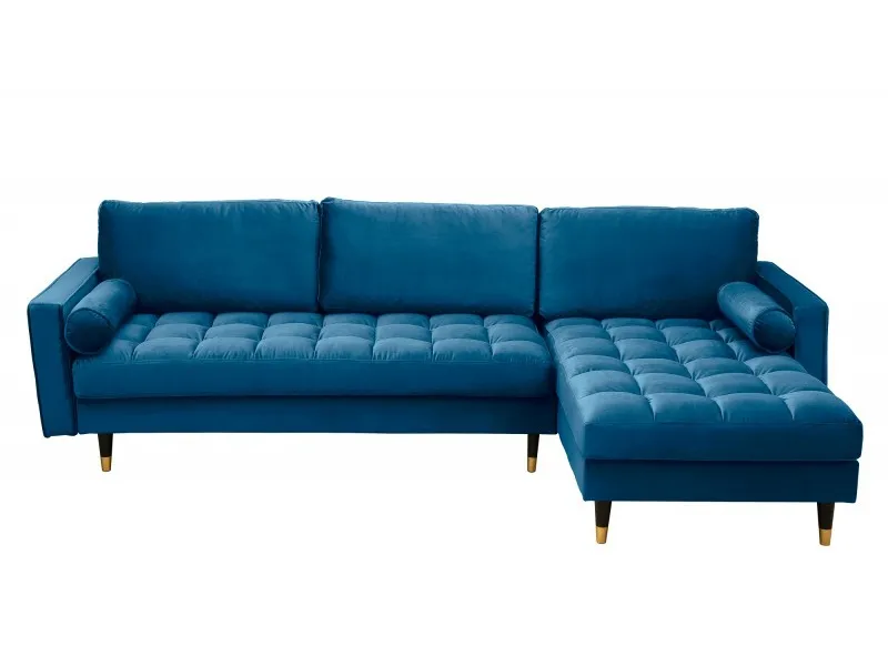 Canapé d'angle en velours coloris bleu 260cm (MONTABLE À GAUCHE + À DROITE)
