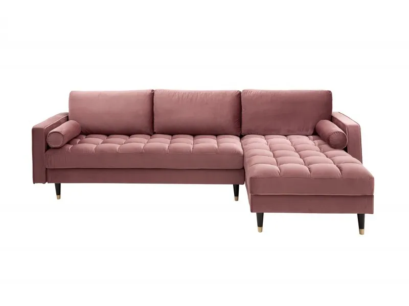 Canapé d'angle en velours coloris rose pastel 260cm (Montable à gauche + à droite)