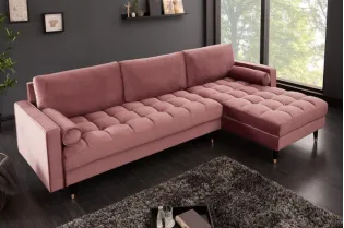 Canapé d'angle en velours coloris rose pastel 260cm (Montable à gauche + à droite)