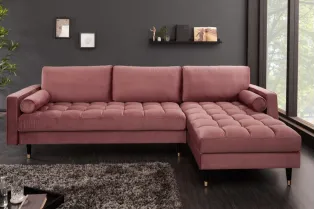 Canapé d'angle en velours coloris rose pastel 260cm (Montable à gauche + à droite) 2