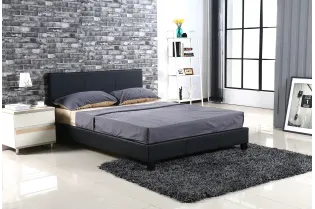 Lit adulte contemporain 140 x 200 cm en simili cuir noir