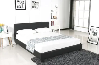 Lit adulte contemporain 140 x 200 cm en simili cuir noir 2