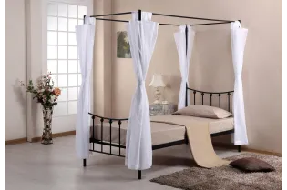 Lit une place en métal avec baldaquin de 90 x 200 cm en métal coloris noir et voilage blanc inclus