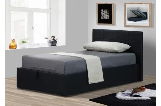 Lit coffre moderne de 90 x 200 cm en simili cuir coloris noir