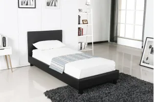 Lit moderne de 90 x 200 cm en simili cuir noir