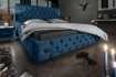 Lit design 180x200cm Chesterfield en velours coloris bleu