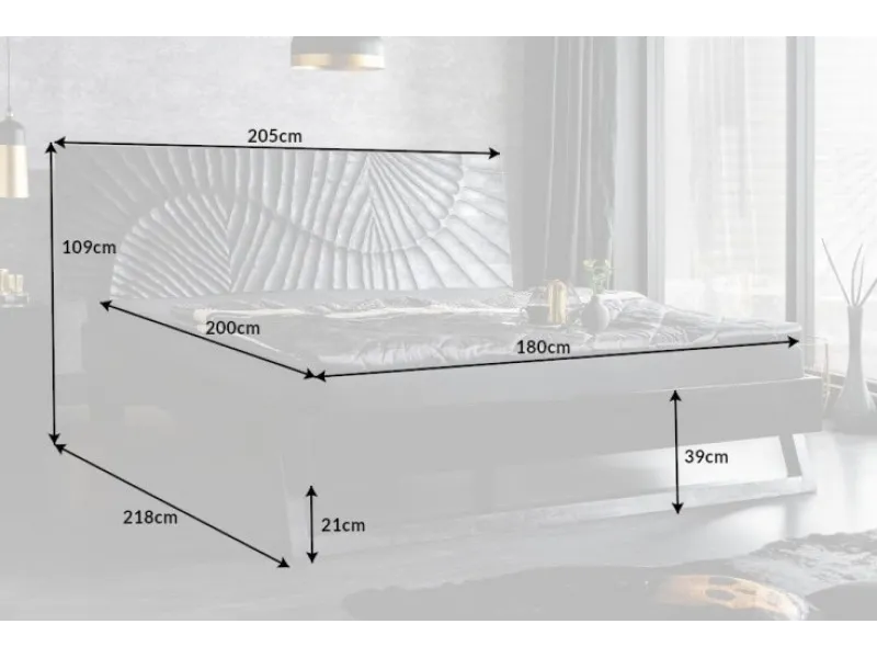 Lit en bois massif sculpté scorpion coloris noir 180x200cm