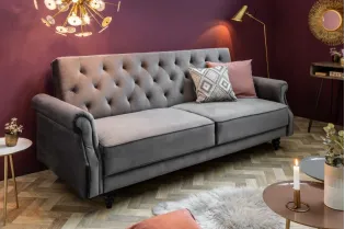 Canapé convertible en lit en velours gris 220cm