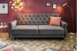 Canapé convertible en lit en velours gris 220cm 2
