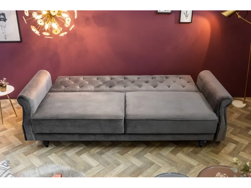 Canapé convertible en lit en velours gris 220cm