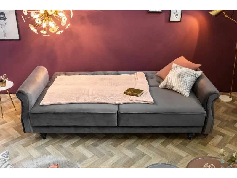 Canapé convertible en lit en velours gris 220cm