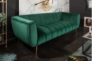 Canapé Rétro Noblesse 3 places 225cm en Velours Vert Émeraude avec Pieds Dorés 2