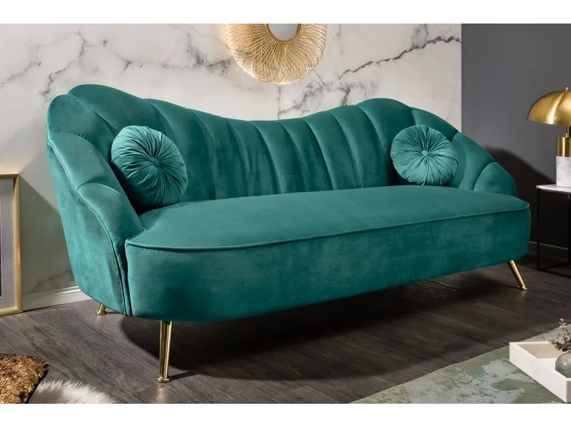 Canapé en velours style rétro coloris Turquoise ancien 220cm