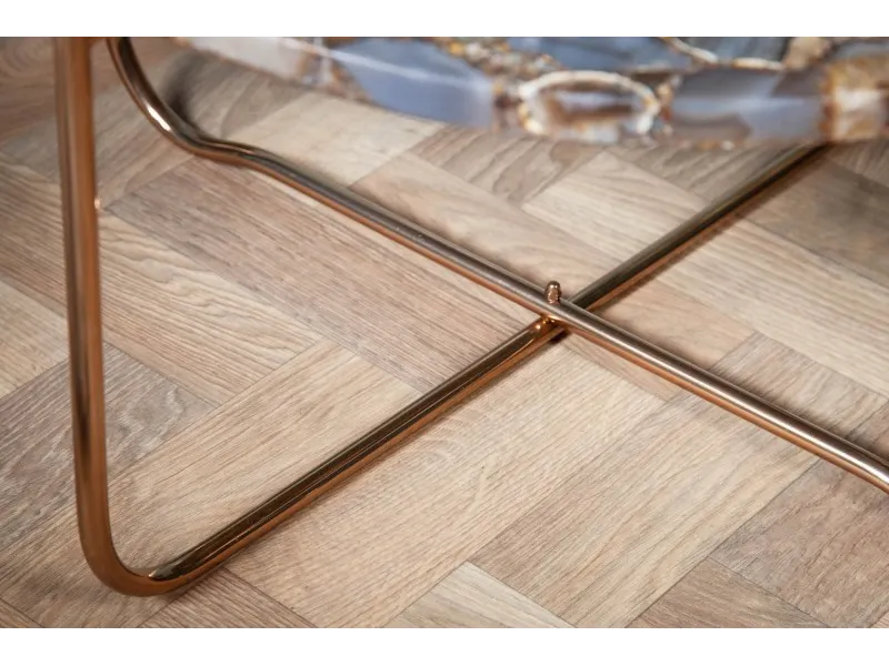 Table basse design ronde en agate multi-couleur avec piétement pliable en métal