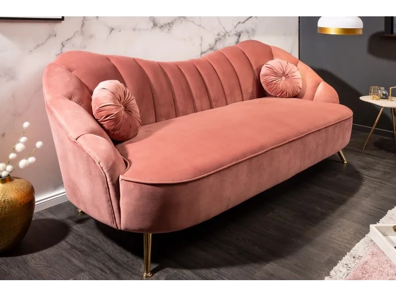 Canapé en velours style rétro coloris rose ancien 220cm
