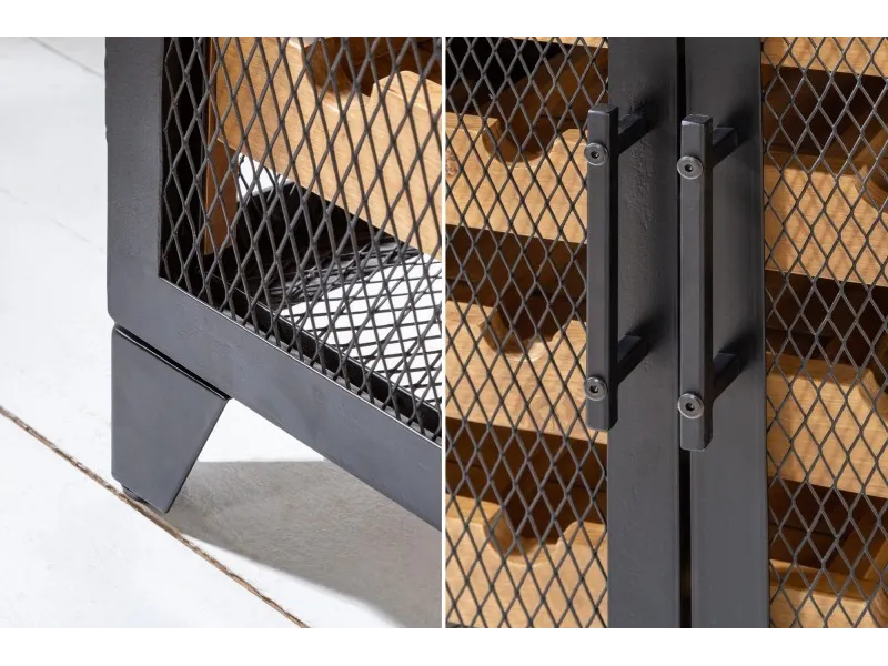 Etagère basse à vin basse en bois de pin design industriel coloris naturel 127cm