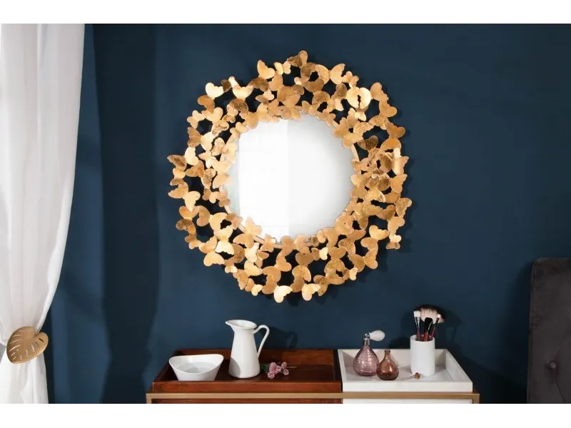 Miroir rond design papillon coloris doré 78cm
