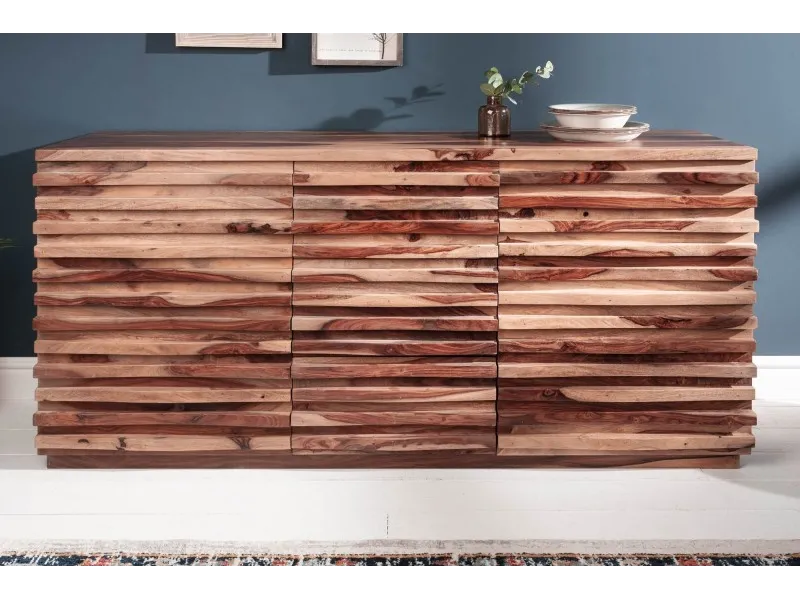 Bahut design coloris naturel en bois massif à 3 tiroirs et 2 portes