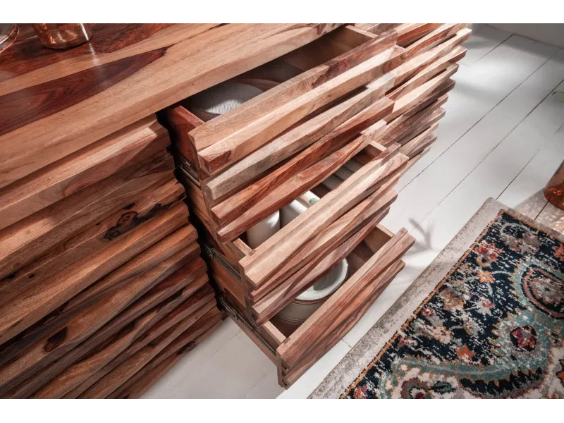 Bahut design coloris naturel en bois massif à 3 tiroirs et 2 portes