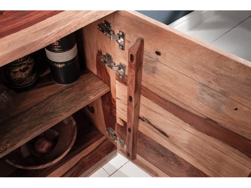 Bahut design coloris naturel en bois massif à 3 tiroirs et 2 portes