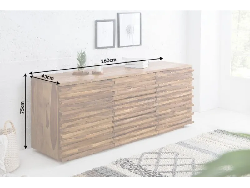 Bahut design coloris naturel en bois massif à 3 tiroirs et 2 portes