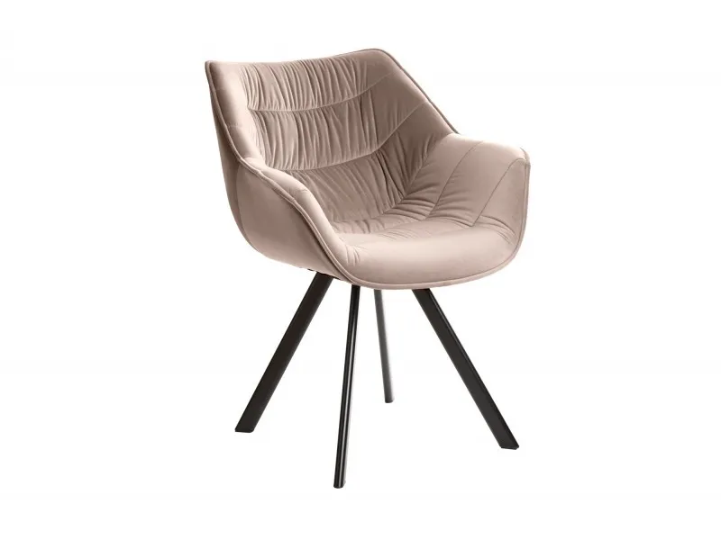 Chaise Rétro en velours coloris champagne avec piétement en métal