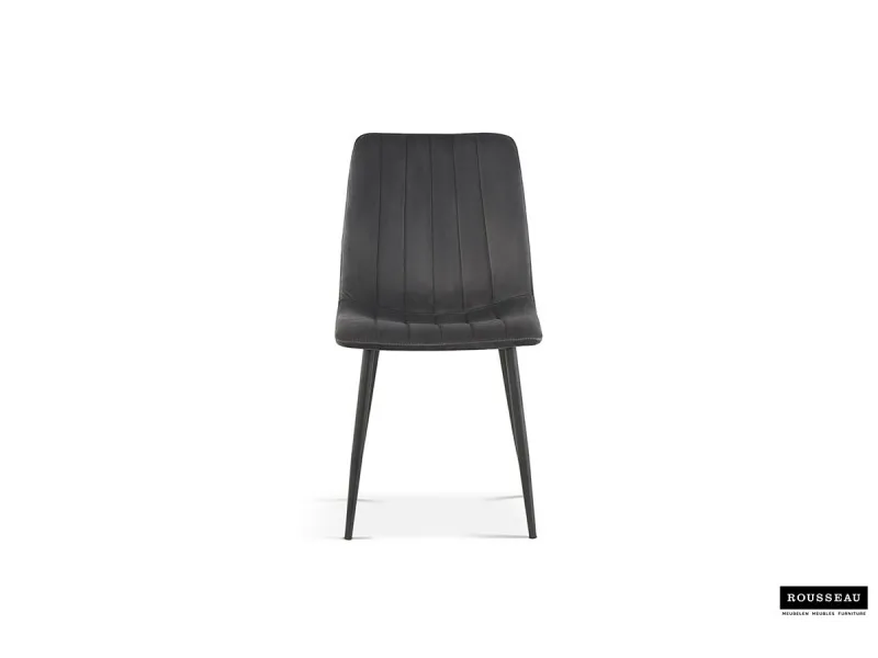 Chaise design en velours, coloris gris foncé, pieds noirs