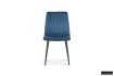 Chaise design en velours coloris bleu, pieds noirs