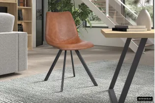 CHAISE DESIGN EMMA EN SIMILI CUIR COLORIS COGNAC