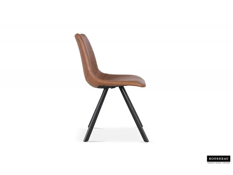 CHAISE DESIGN EMMA EN SIMILI CUIR COLORIS COGNAC