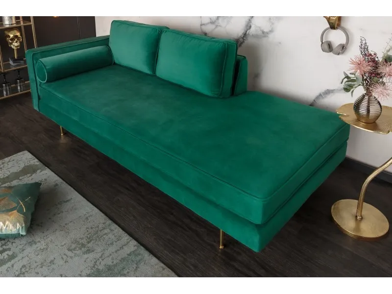 Méridienne Rembourré ultra-Tendance en Velours Vert Emeraude 196cm