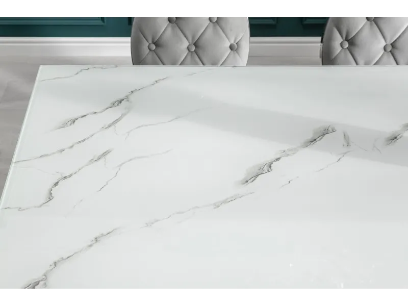 Table design BAROQUE 200cm en acier inoxydable et marbre argenté