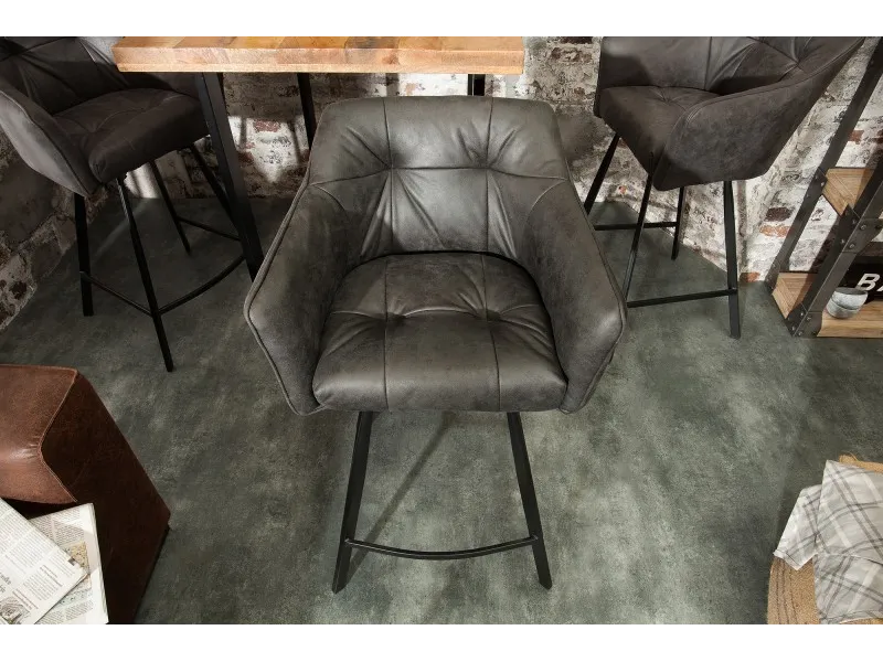 Tabouret de bar 100cm coloris gris antique avec accoudoirs