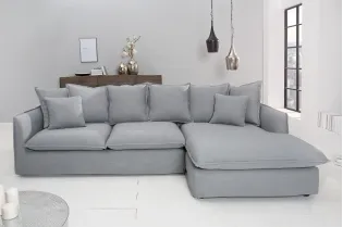 Grand canapé d'angle 255cm en lin gris style campagnard 2