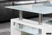 Table basse design coloris blanc laqué avec plateau en verre