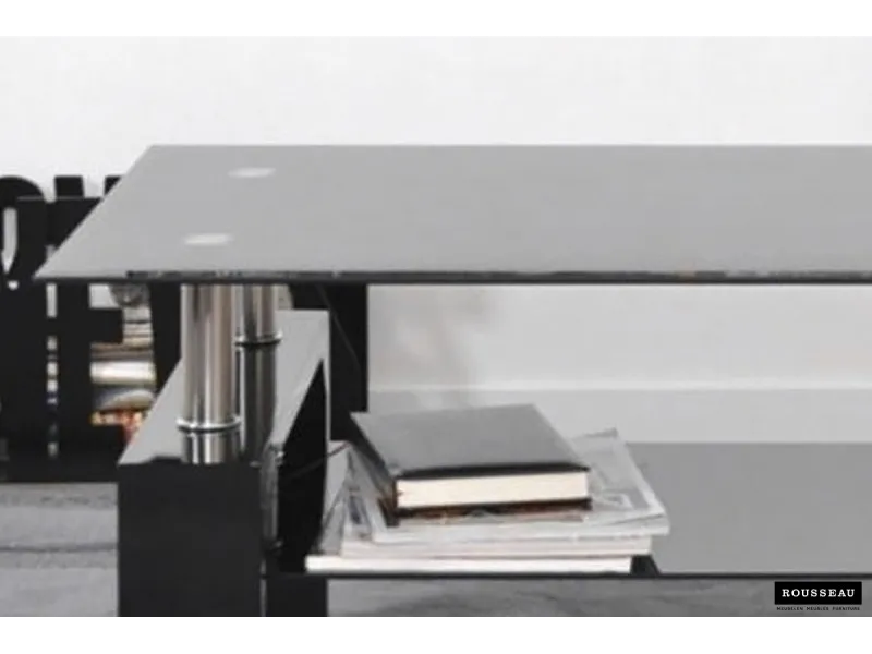 Table basse design coloris noir avec plateau en verre