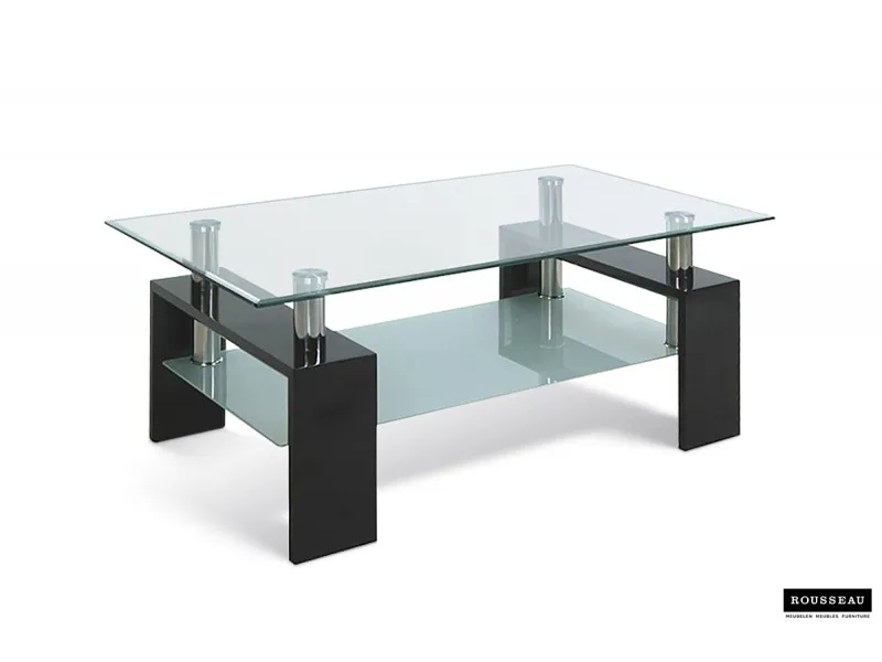 Table basse design coloris noir avec plateau en verre