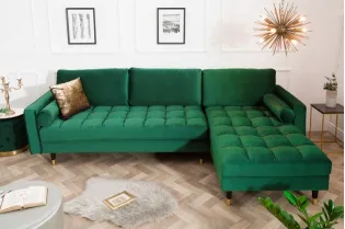 Canapé d'angle en velours coloris vert 260cm (Montable à gauche + à droite)