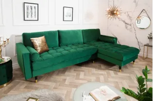 Canapé d'angle en velours coloris vert 260cm (Montable à gauche + à droite) 2