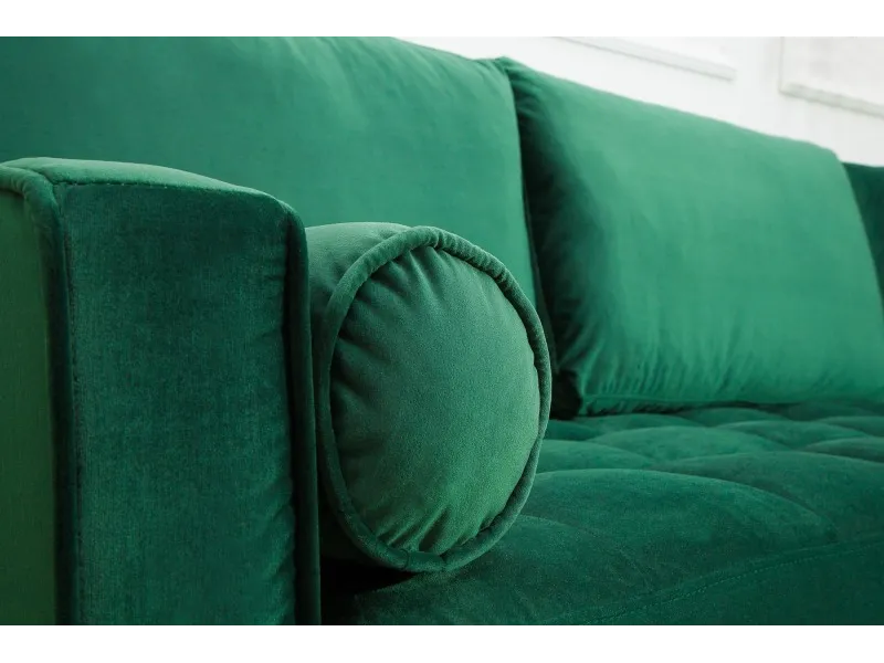 Canapé d'angle en velours coloris vert 260cm (Montable à gauche + à droite)