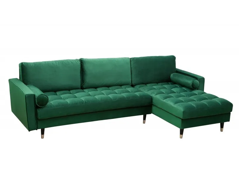 Canapé d'angle en velours coloris vert 260cm (Montable à gauche + à droite)