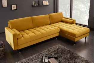 Canapé d'angle en velours coloris jaune moutarde 260cm (Montable à gauche + à droite)