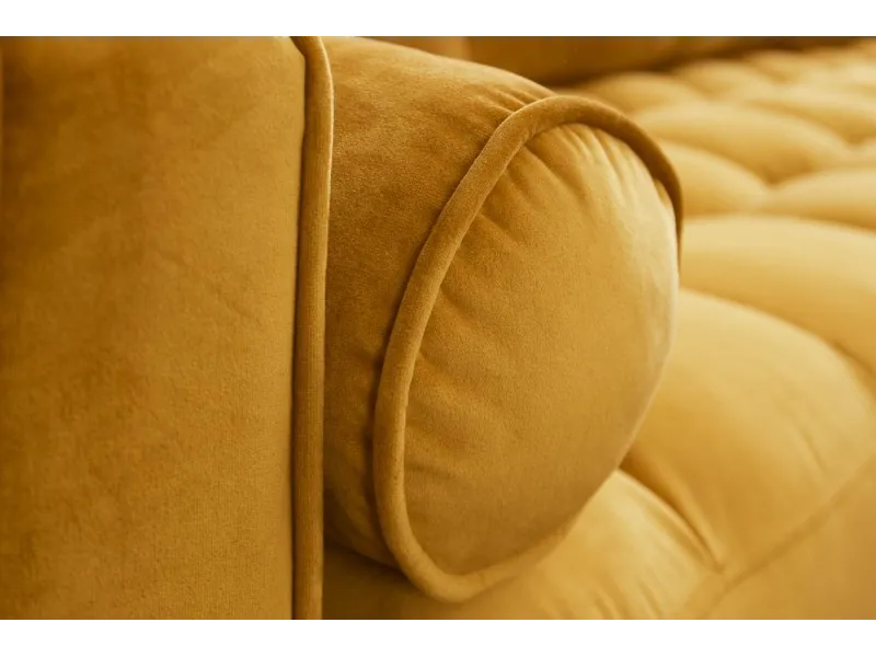Canapé d'angle en velours coloris jaune moutarde 260cm (Montable à gauche + à droite)