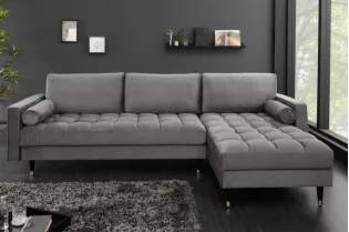 Canapé d'angle en velours coloris gris 260cm (MONTABLE À GAUCHE + À DROITE) 2