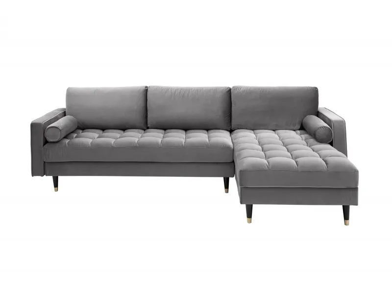 Canapé d'angle en velours coloris gris 260cm (MONTABLE À GAUCHE + À DROITE)