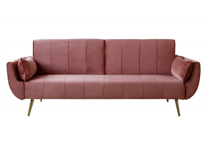 Canapé-lit 215 cm en velours coloris vieux rose doré