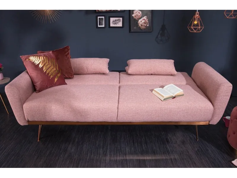Canapé-lit contemporain en tissu coloris rose