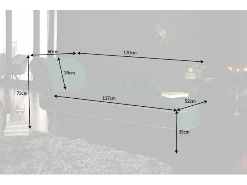 Méridienne design Chesterfield capitonné en velours coloris vert émeraude