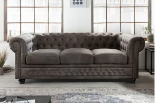 Canapé Chesterfield 3 places en microfibre vintage gris
